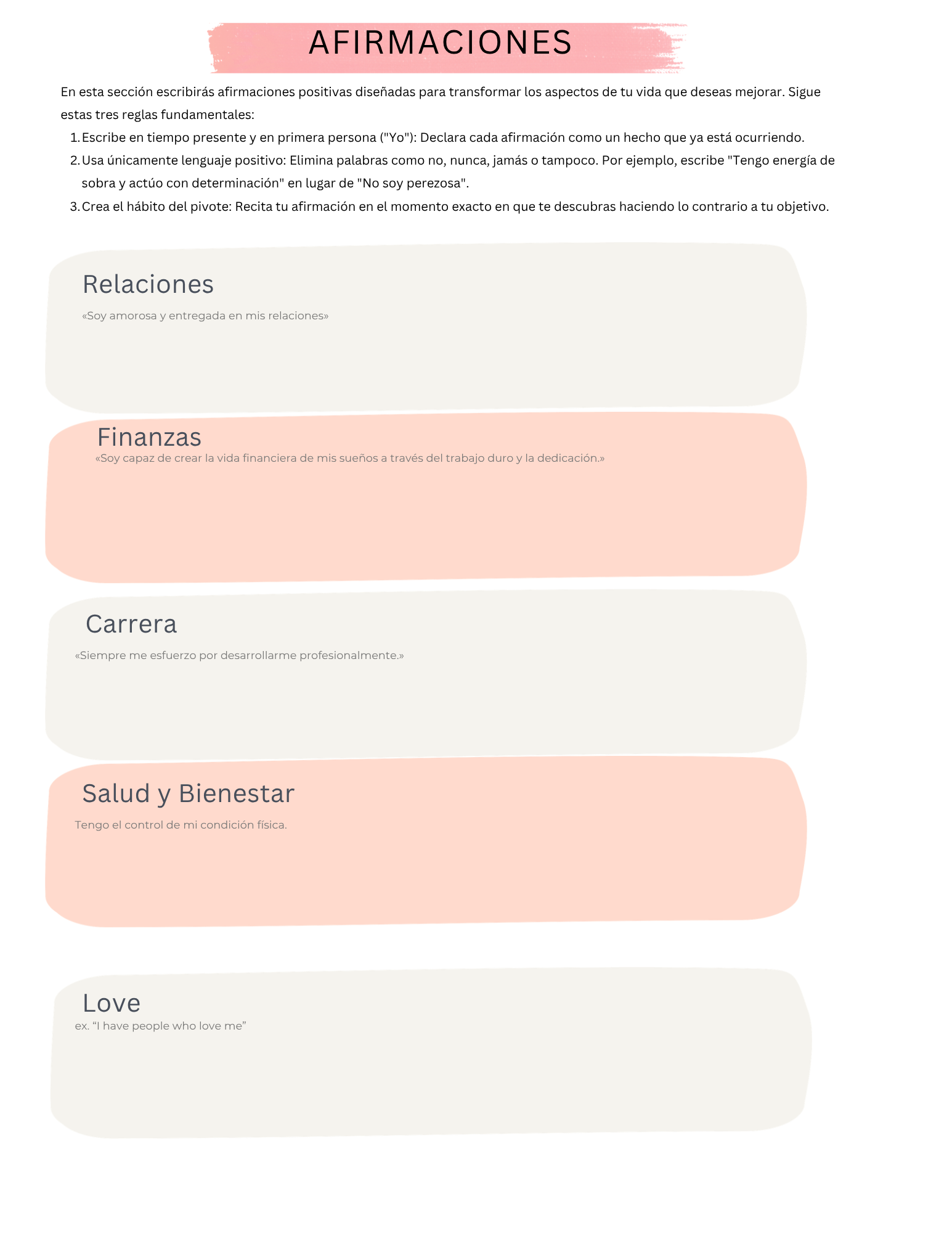 Plantilla de afirmaciones positivas