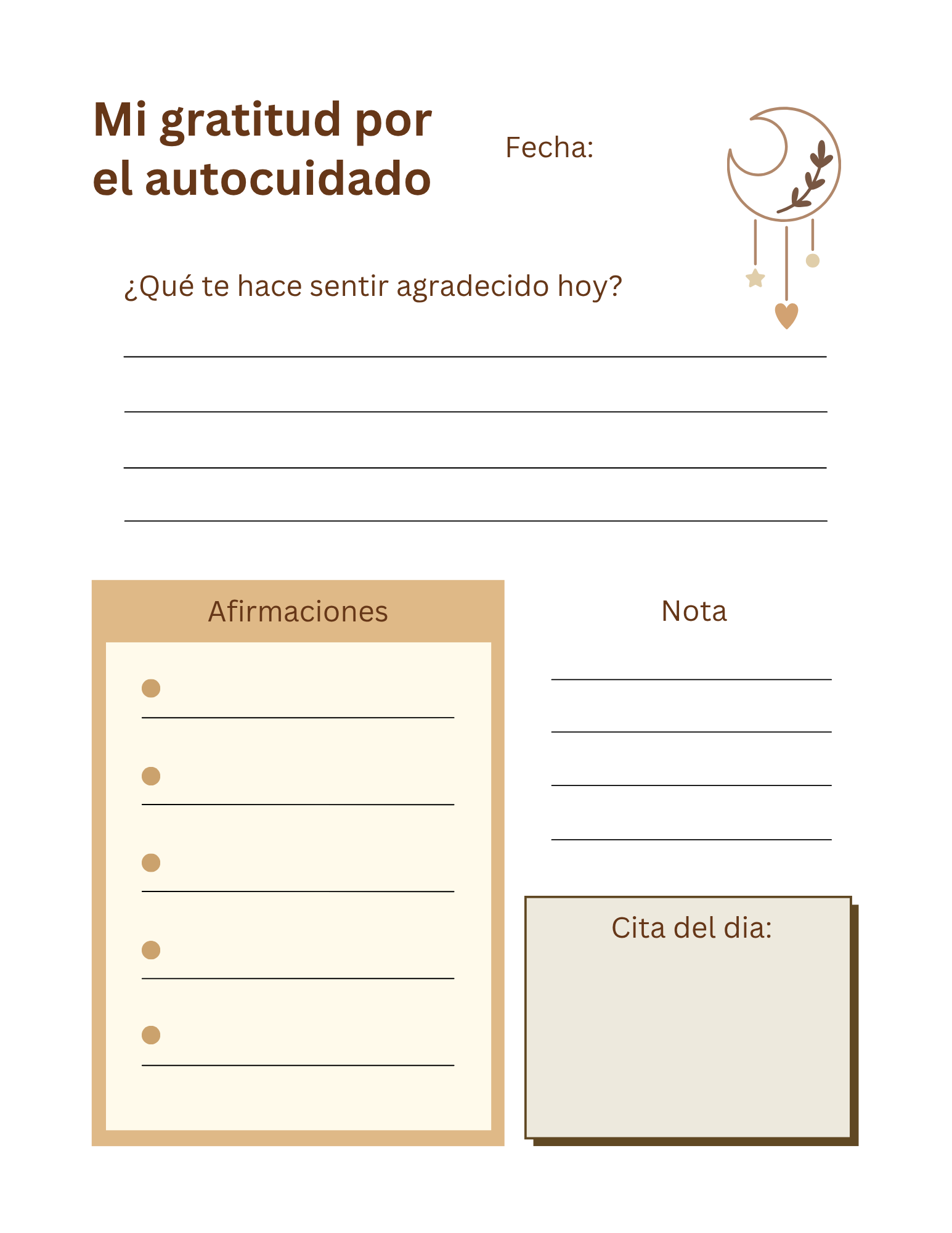 Página de gratitud por el autocuidado